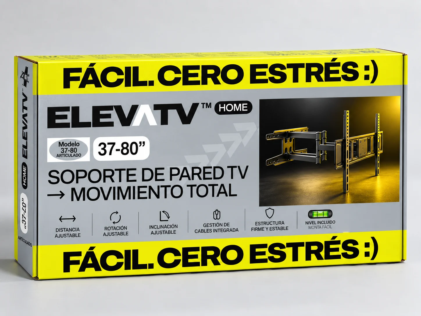 ELEVA TV HOME packaging concept for an articulated wall TV mount
